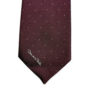 VTG Oscar de la Renta 100% Silk Tie Burgundy Polka Dot Classic Luxury Neckwear